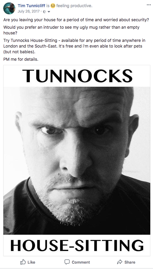 Tunnocks House Sitting - Facebook Ad